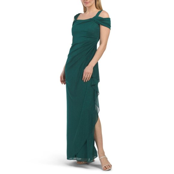 ALEX EVENINGS emerald Off Shoulder Gown - Picture 1 of 2